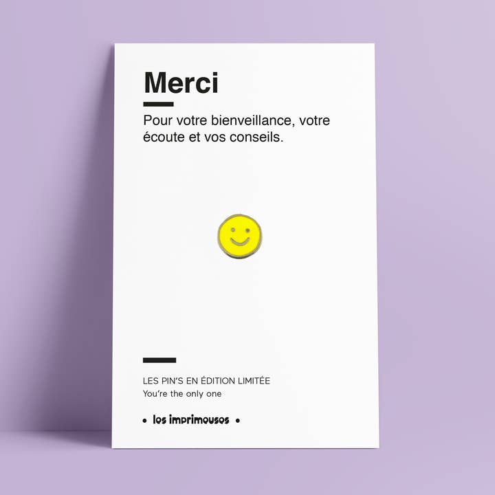 Merci-Anstecknadel - Smiley (spezielles Schuljahresende) für den Großhandel von LES IMPRIMEUSES