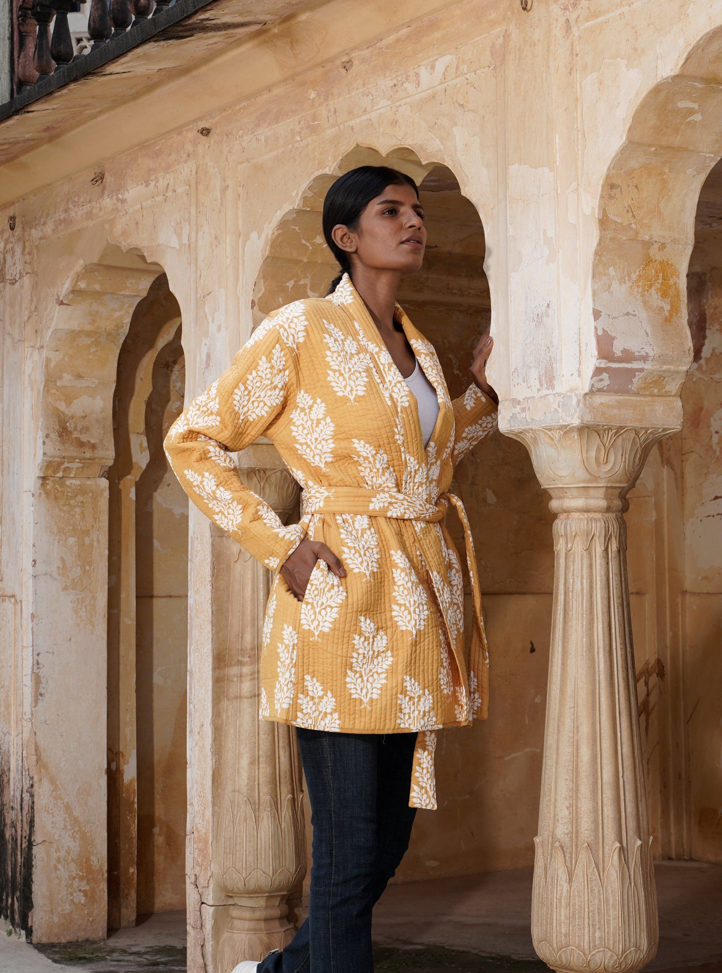 MALINI FASHION DESIGN PRIVATE LIMITED - Wholesale Jacket - Women's - Giacca kimono di cotone da donna trapuntata colore giallo senape3