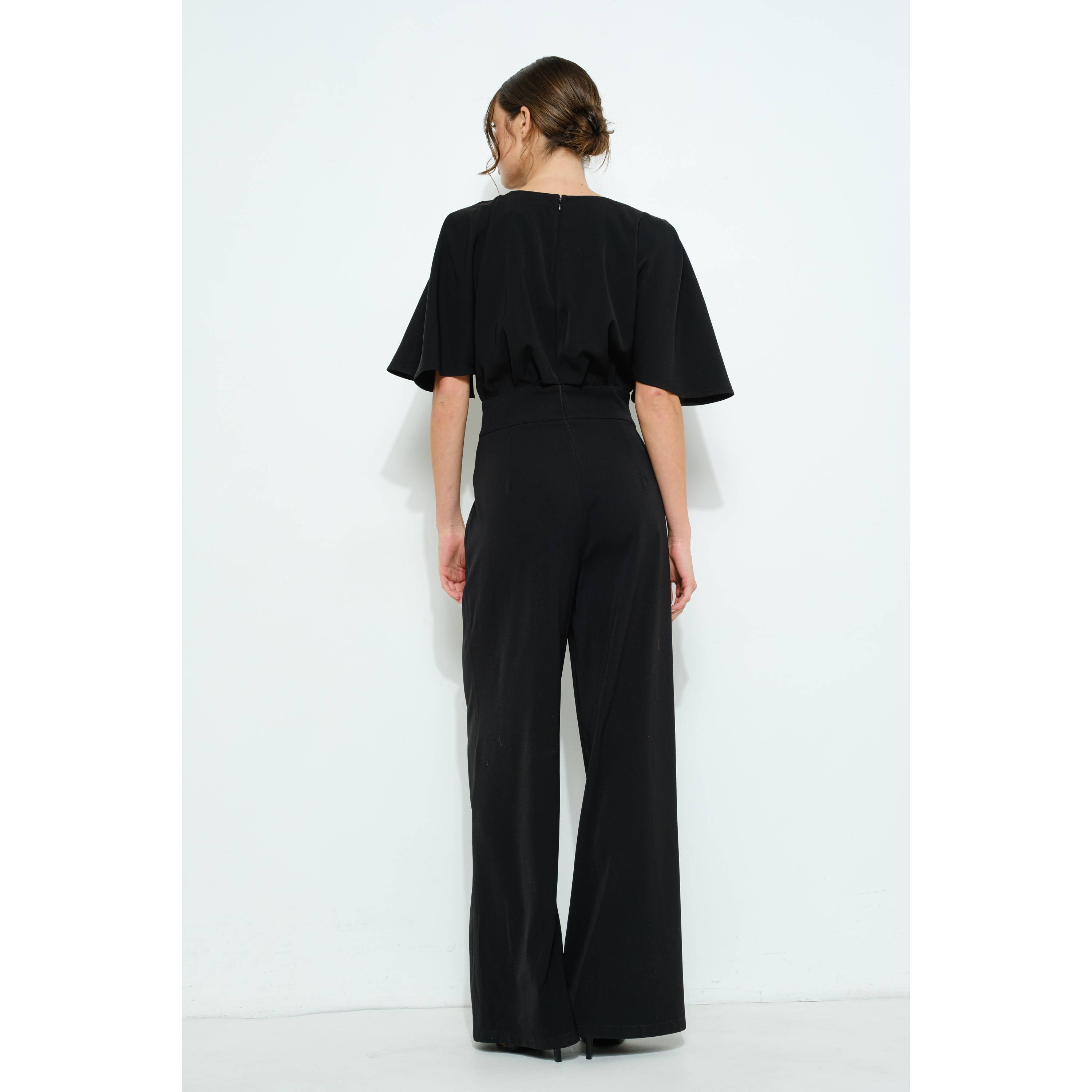 INA - Wholesale Romper - Women's - Flutter Kimino Sleeve Buckle Detail Wide Jumpsuit5