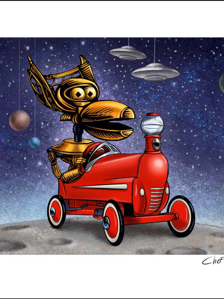 MST3K Pedal Car 8 x 10 print for wholesale by ChetArt