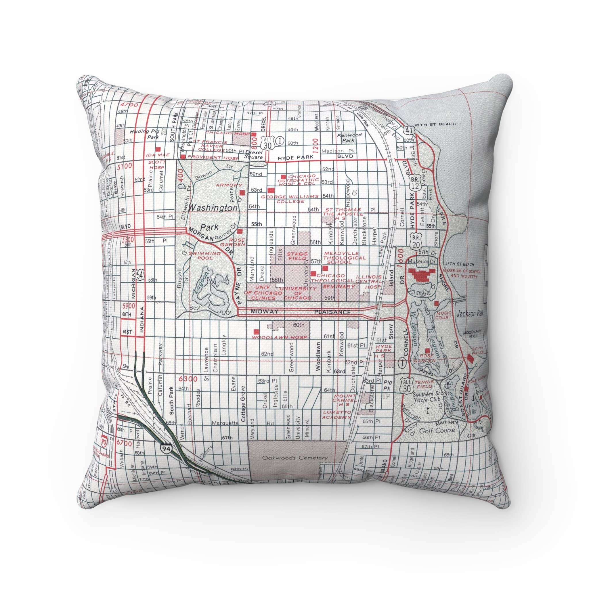Daisy Mae Designs - Wholesale Throw/Decorative Pillow - University of Chicago Campus Illinois Map Pillow 0