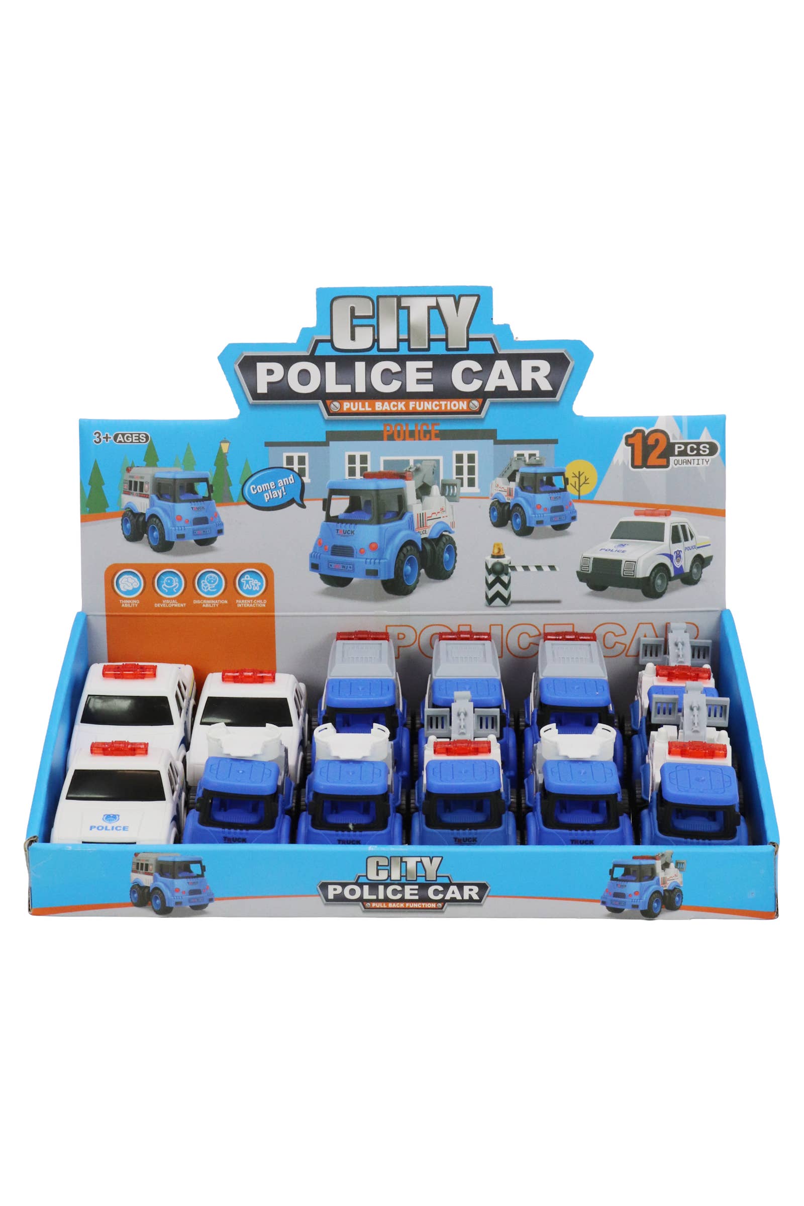 Cap Zone – Engroshandel Legetøjsbil/lastbil - Børn – Politibil Diecast Miniature Legetøjsbil m/ Displayboks - 12 stk.2