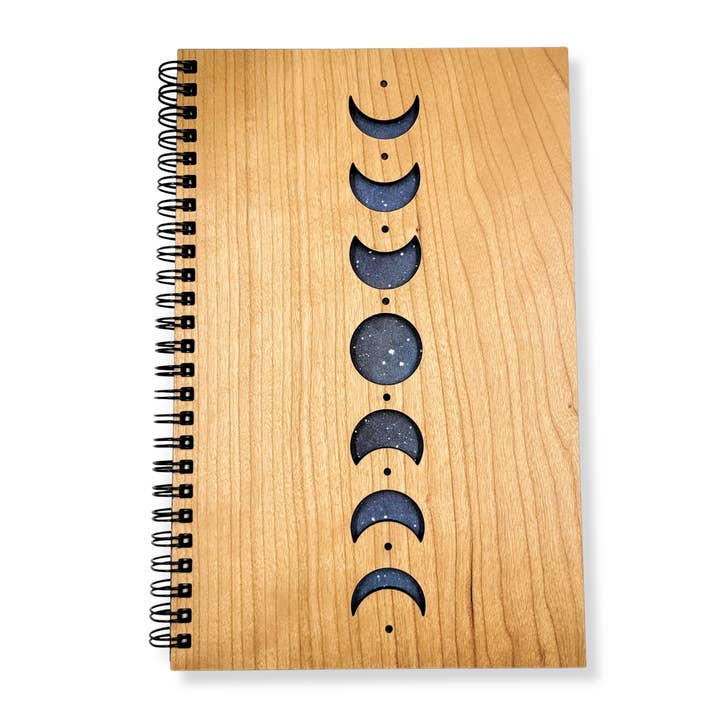 Bumble and Birch - Stationery and Gifts – wholesale Notebook – Moon phases wood journal - stationery, journals, notebook