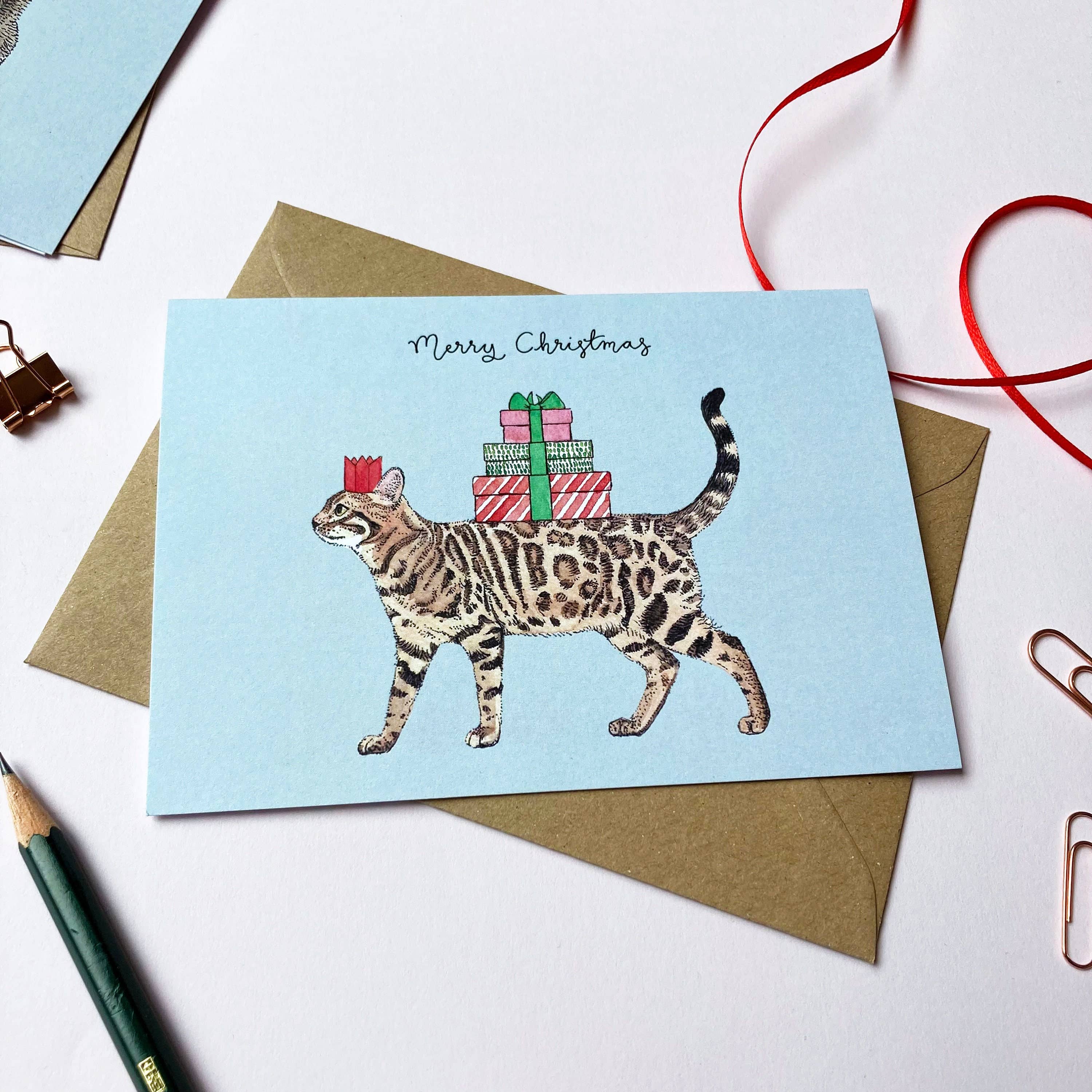 Amelia Illustration - Vente Cartes de Noël - Carte de Noël Chat du Bengale1
