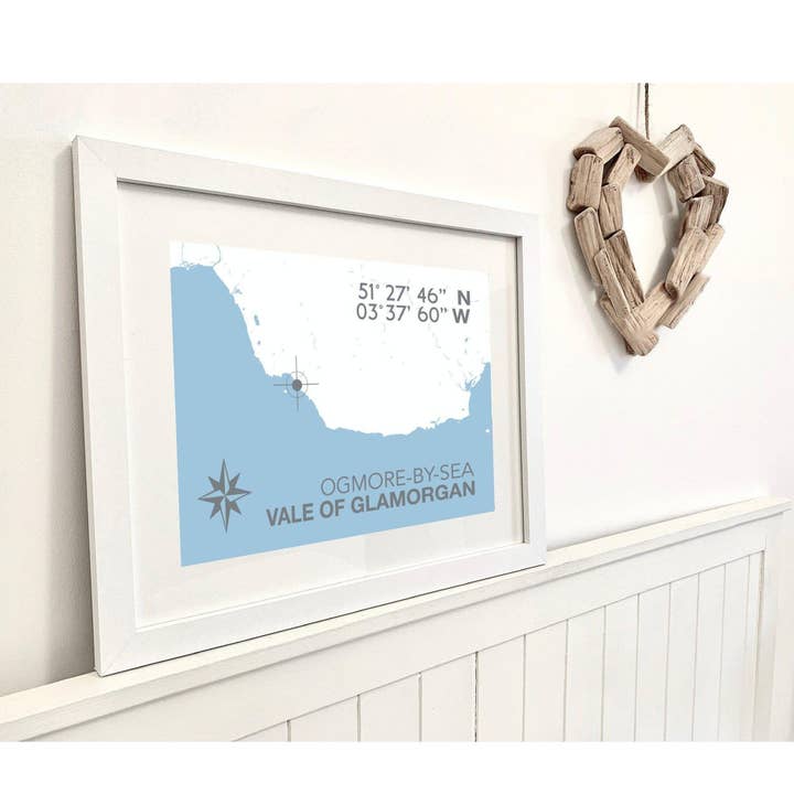 Ogmore-By-Sea Coastal Map Print for wholesale by SeaKisses