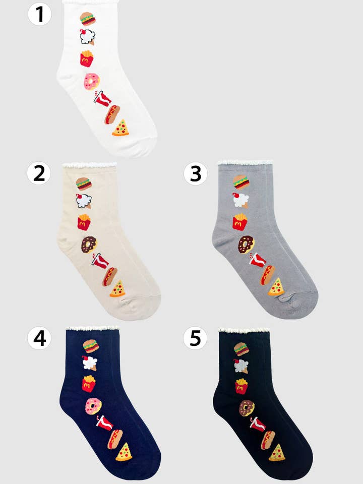 Calzini decorativi Crew Food Mix da donna per la vendita all'ingrosso da parte di 7DAYSSOCKS