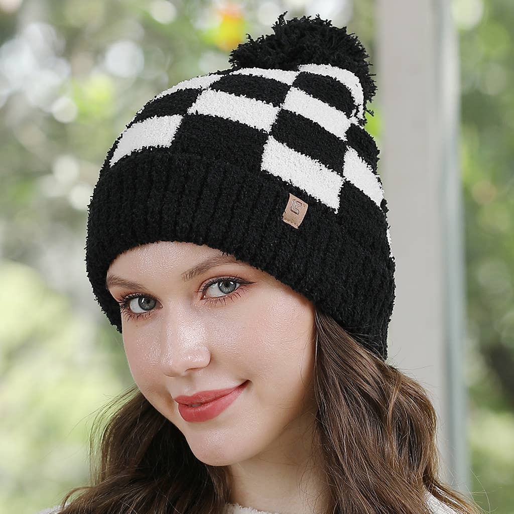 Fashion City - Vente Bonnet – femme - Bonnet à pompon à motif à carreaux Buffalo3