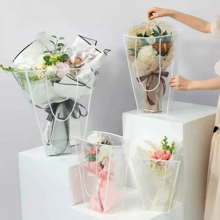 Elegant Design Supply - Vendita all'ingrosso Buste regalo - Borsa per fiori trapezoidale in PVC trasparente Edge