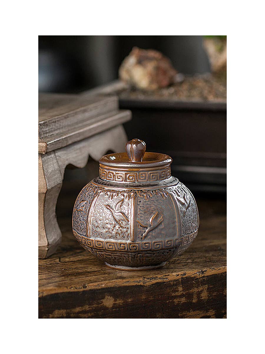 Vagabond Vintage - Wholesale Decorative Jar - Ceramic Storage Pot with Bird Motif