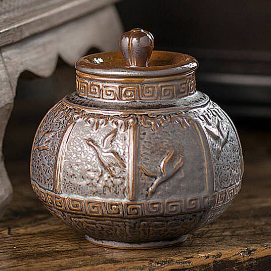 Vagabond Vintage - Wholesale Decorative Jar - Ceramic Storage Pot with Bird Motif0