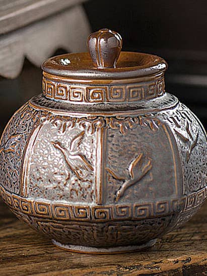 Ceramic Storage Pot with Bird Motif for wholesale by Vagabond Vintage