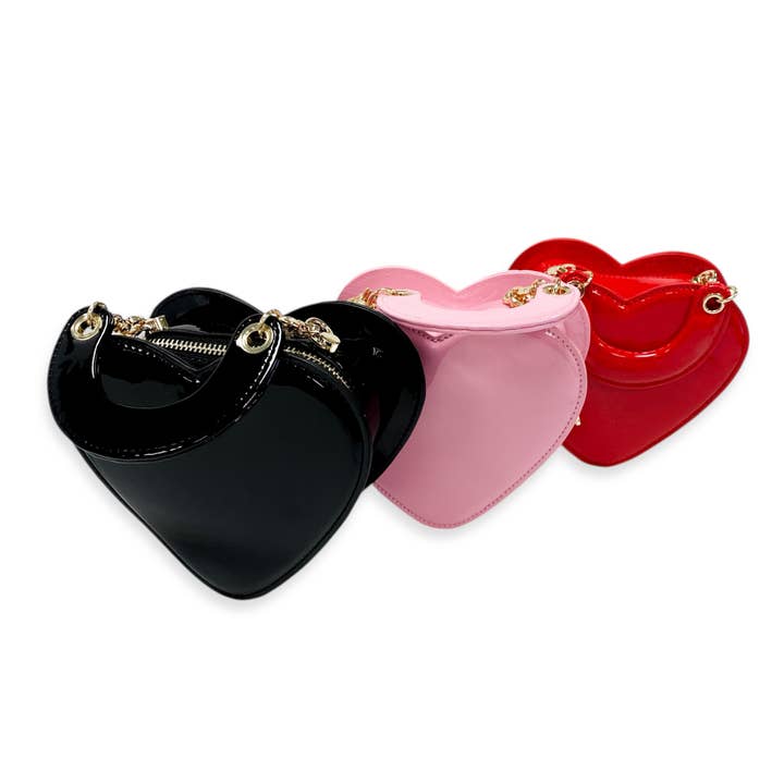 B1389 Heart-Shaped Patent Leather Purse (3 Colors) for wholesale by Doe a Dear