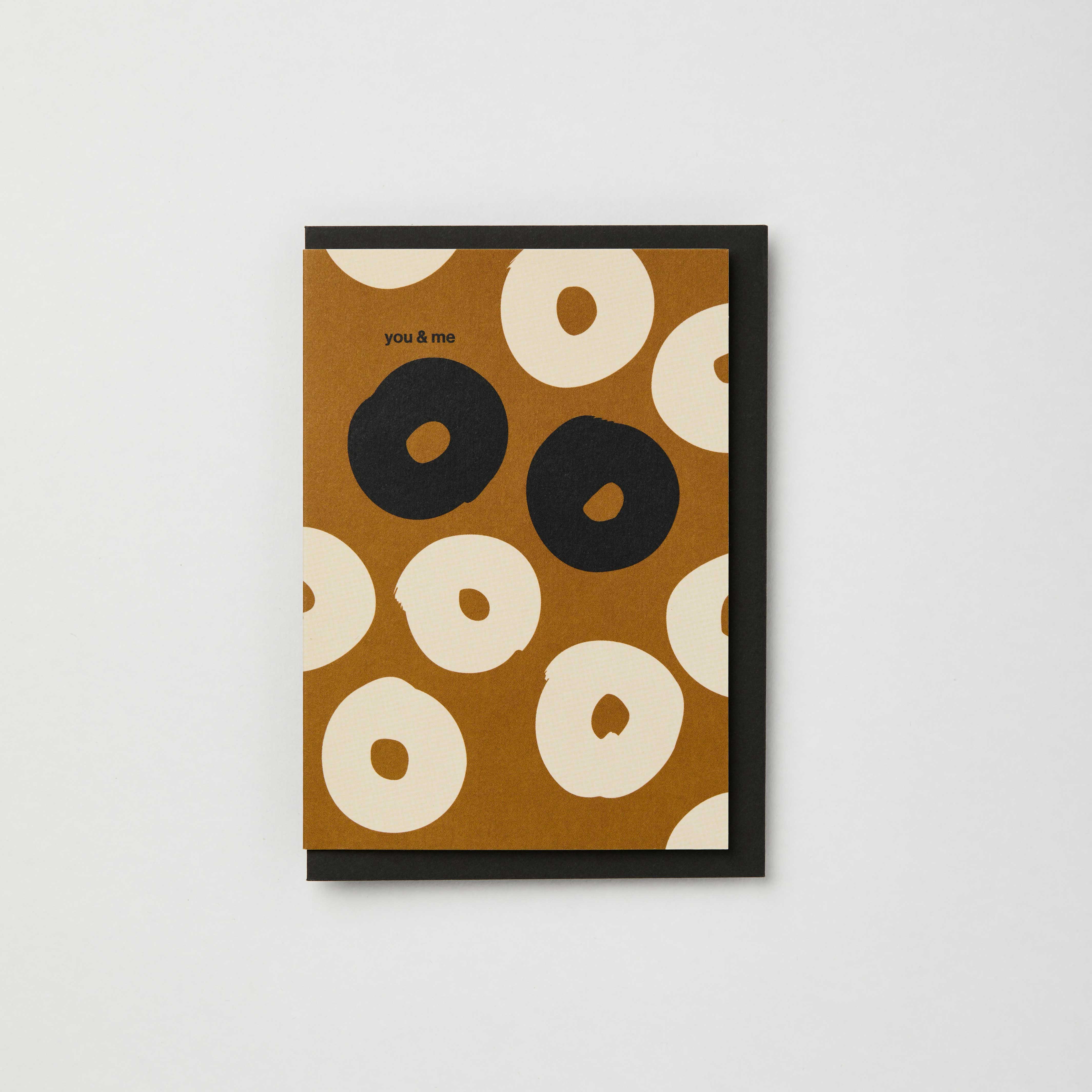 Kinshipped – wholesale Love card – you & me abstract donuts card in black, cream and brown