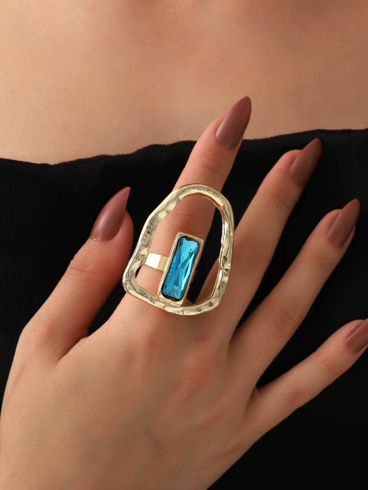 Gold Plated Blue Stone Ring for wholesale by BUBU BY TEKIN SHOP