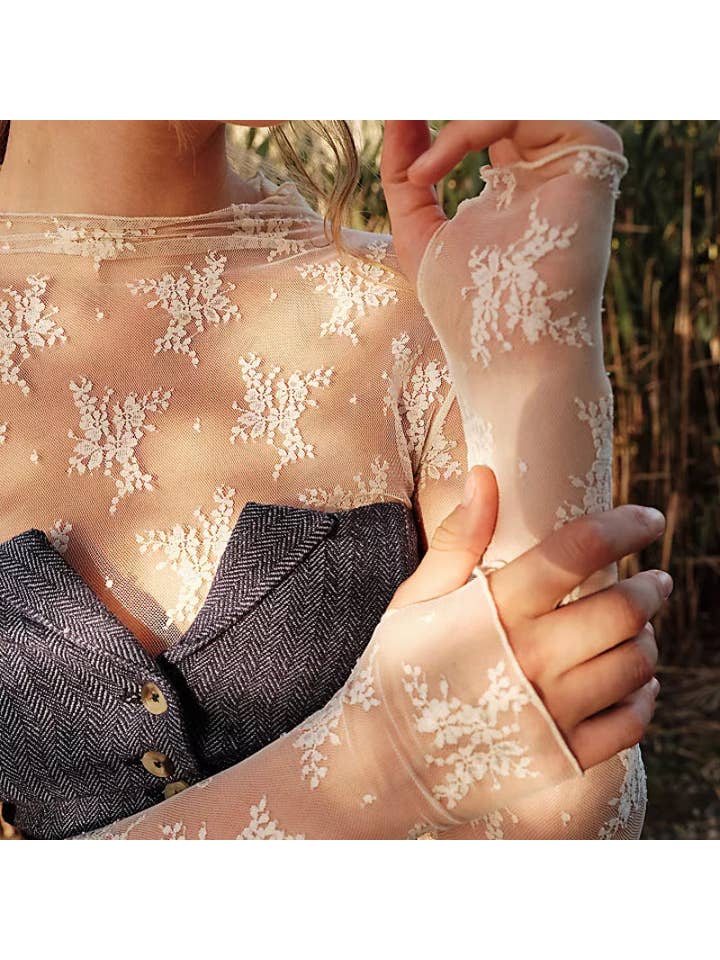 Sweetkama - Wholesale Blouse - Women's - Lux Layering Floral Lace See Through Mesh Top Blouse SKT151