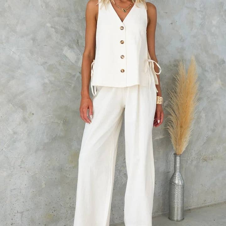 Single Breasted Sleeveless Vest and Trousers Set in Solid Color for wholesale by UZ Wholesale Store