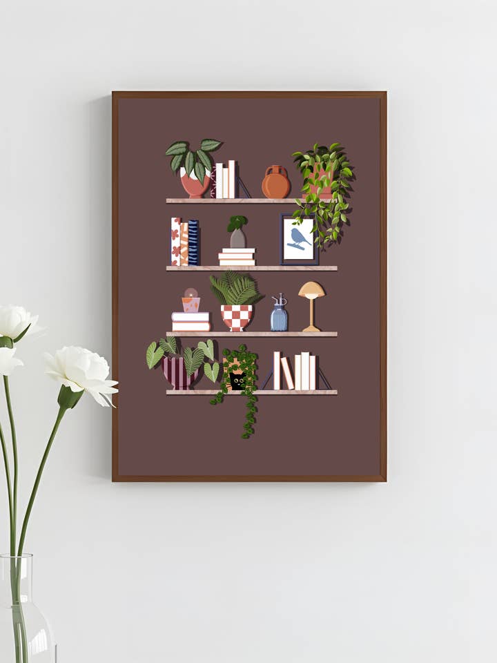 Cosy Bookshelves Art Print, Unframed for wholesale by HanVos Art