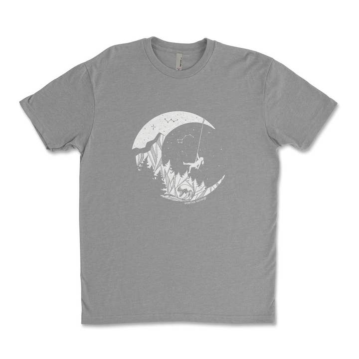 Moon and Climber, Unisex Tee for wholesale by Mountain Mornings