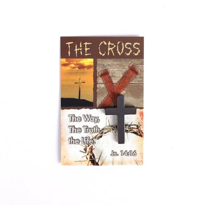 Swanson Christian Products - Wholesale Wall Cross - Hematite Rock Pocket Cross with "The Cross" Card - 50 packs