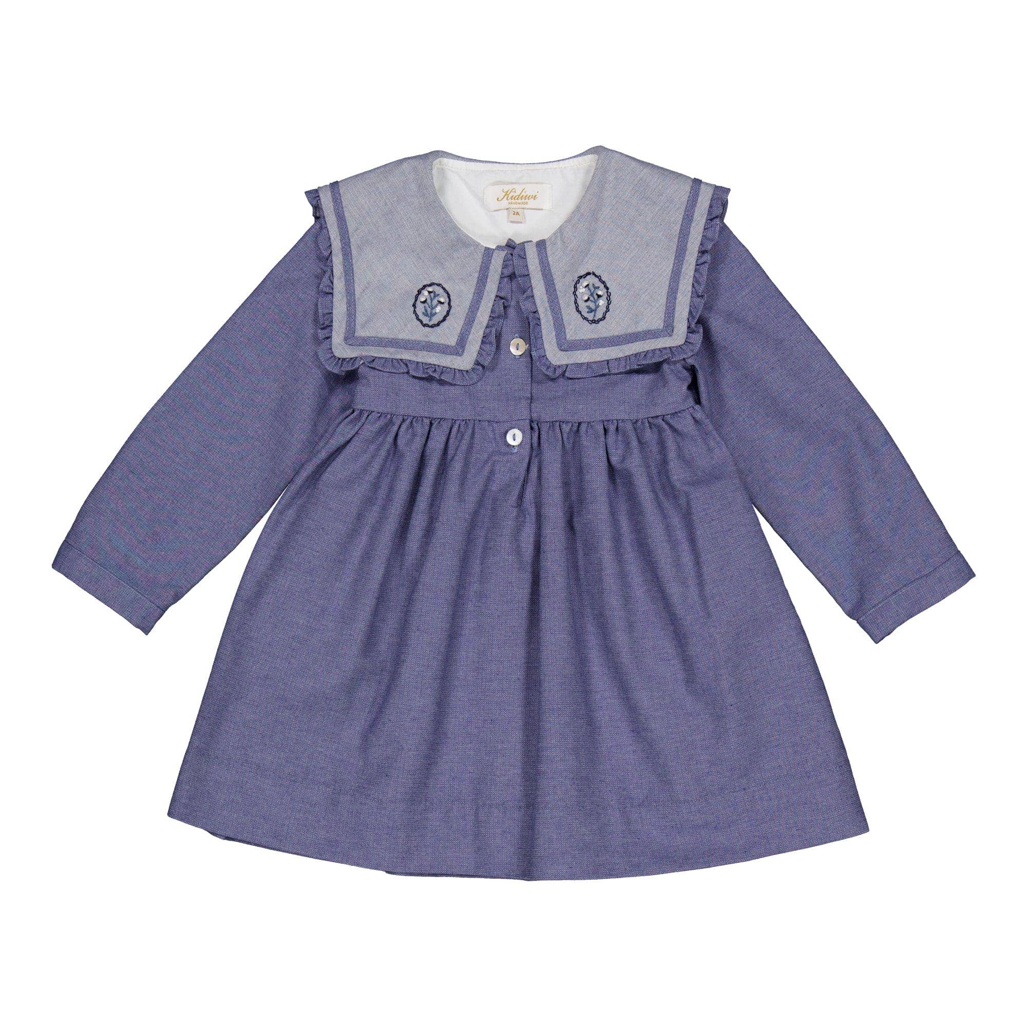 Kidiwi handmade - Wholesale Jurk - Kinderen - Paola, geborduurde jurk met blauwe denim chevrons5