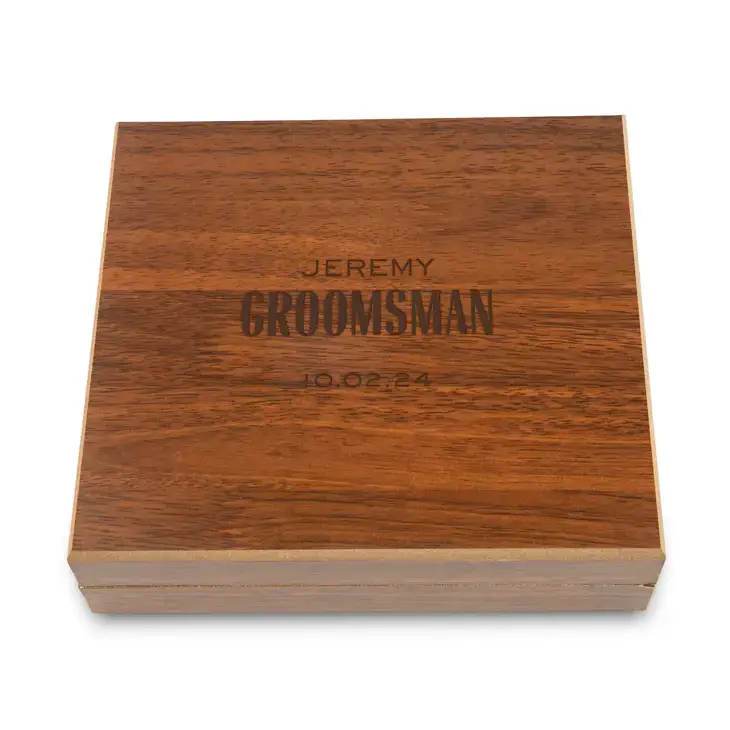 Weddingstar Inc. - Wholesale Flask - Wood Gift Box & Black Metal Hip Flask Set - Modern Groomsman2