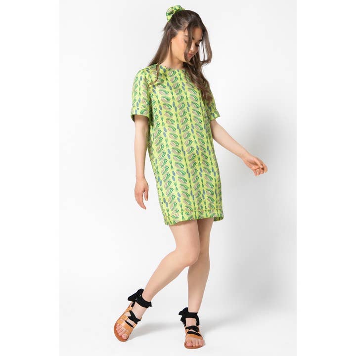 Sheila Dress-Mini Silketrykt T-shirt Kjole (Flora Lime) for engroshandel hos The MAnnequin Collection