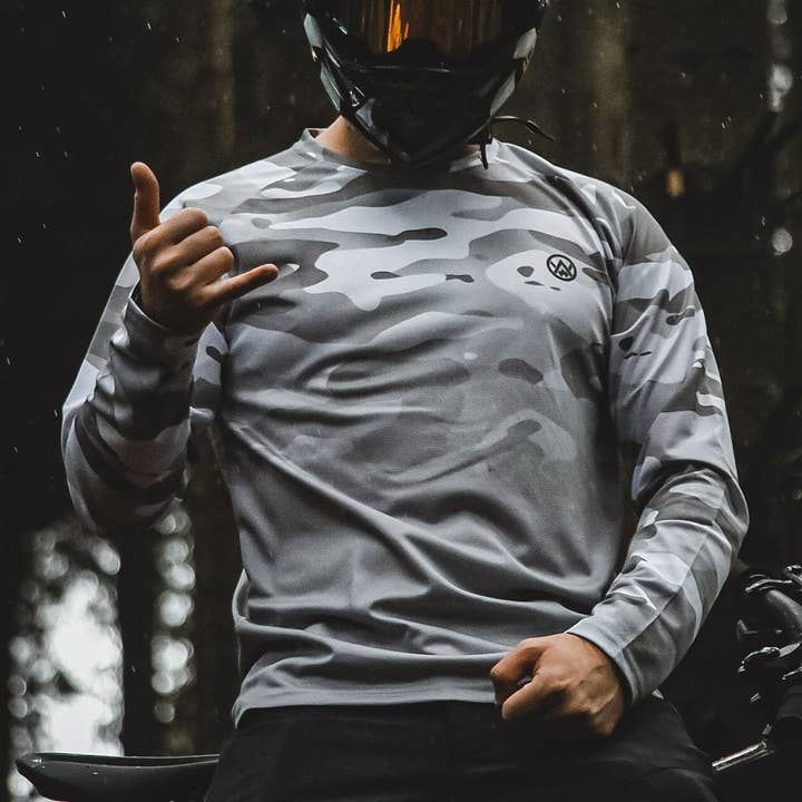 Jersey de Manga Comprida de Desempenho MTB em Camuflagem Ártica por atacado de Odyssey Activewear