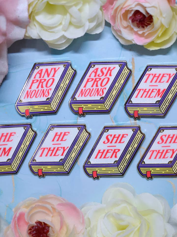 *NEW* Bookish Pronouns (Gold/Purple) - Enamel Pin for wholesale by Felfira Moon Designs