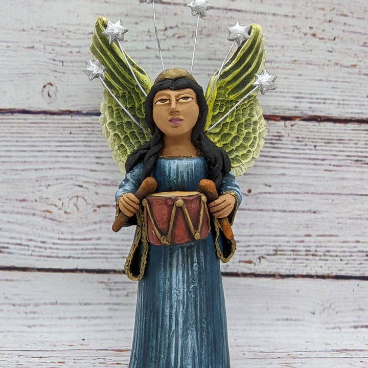 Angel Drummer | Handmade Statue Original Mexican Folk Art for wholesale by LUV2BRD