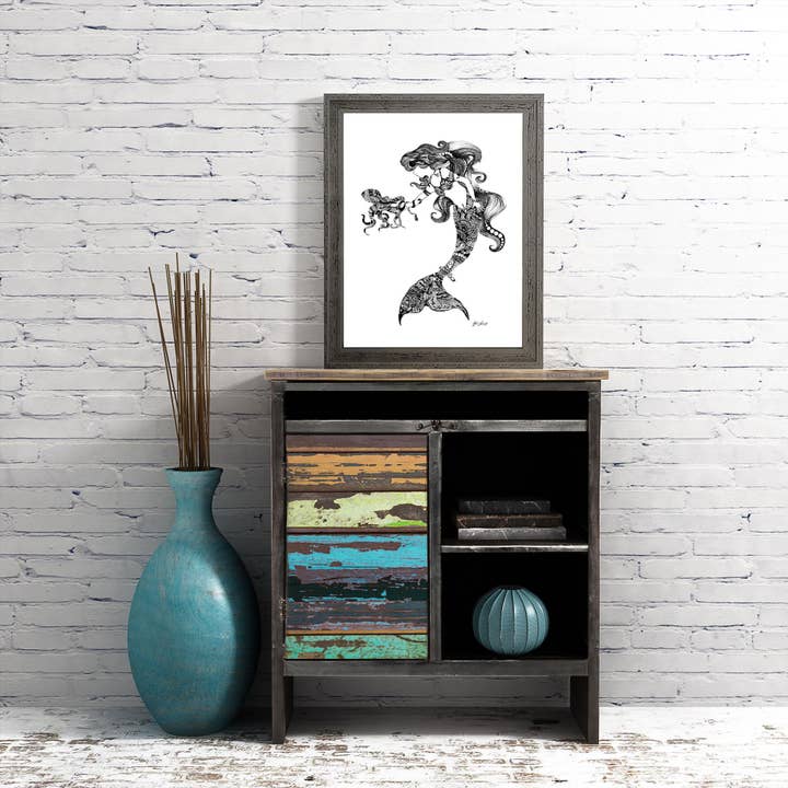 FJ Creations – Impressão artística por atacado – Doodle Mystery Mermaid - Impressão de Belas Artes4