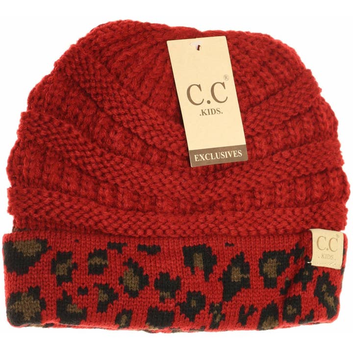 C.C Beanie - Wholesale Beanie - Kids - KIDS Matching Cuff Leopard Print CC Beanie KIDS805