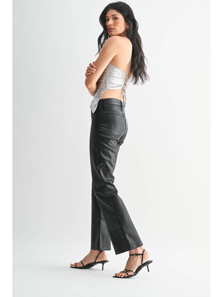 JUST BLACK DENIM - Wholesale Jeans - Women's - BP459J-C - COATED BLK - Slim Cropped Bootcut2