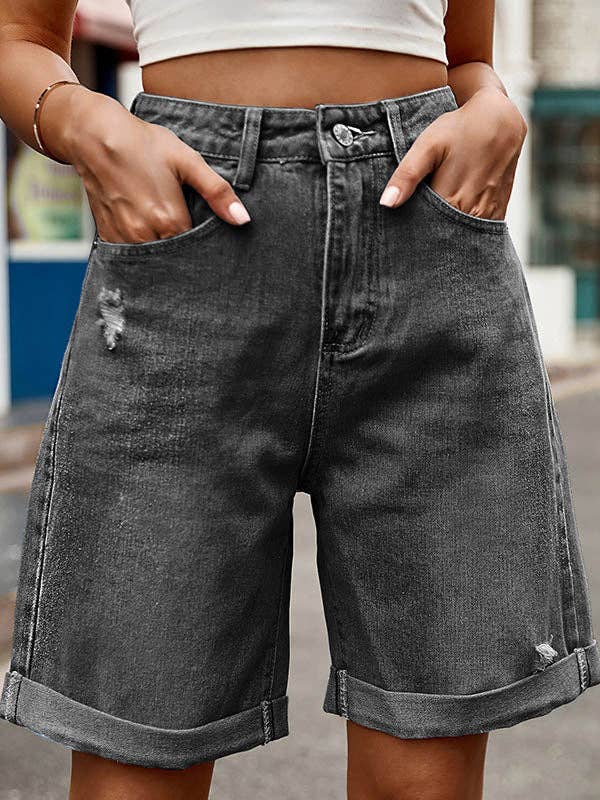 Basis Fancy - Wholesale Shorts - Women's - High Waisted Loose Buttoned Pockets Jean Pants Bottoms Shorts Bottoms