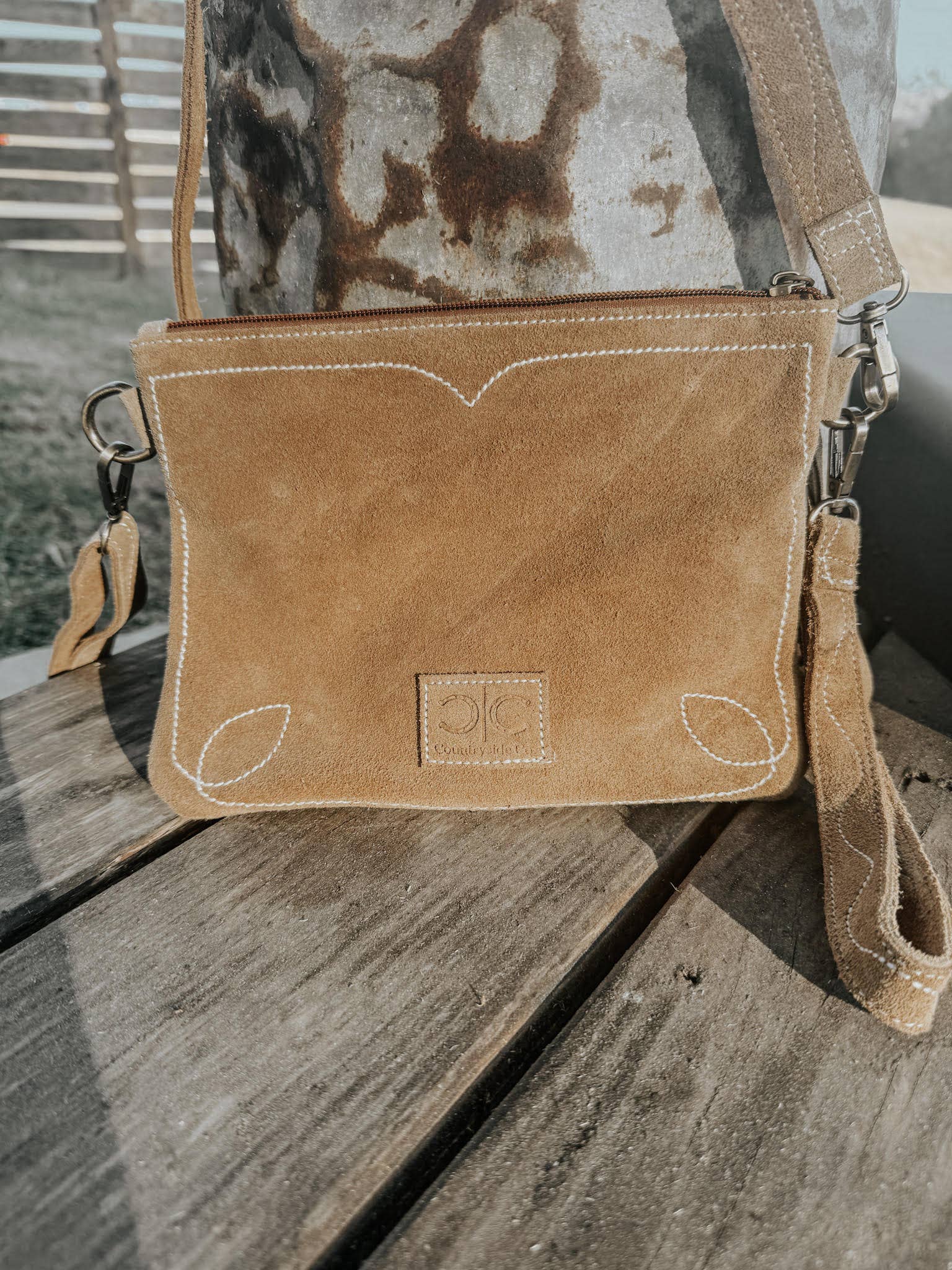 Texas Western Cowhide Bags and More - Wholesale Crossbody Bag - Women's - Boot Stitch Suede Leather Purse with Wristlet1