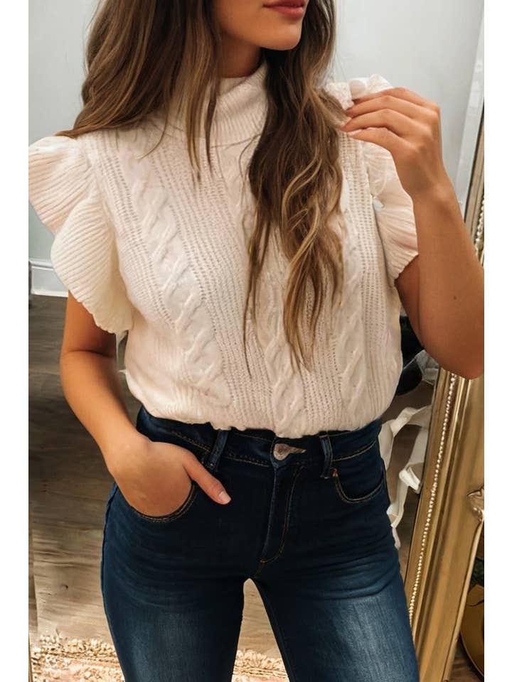 66DISCO - Wholesale Knit Sweater - Women's - Knit Ribbed Turtleneck Ruffled Short Sleeve Sweater (S-XL)1