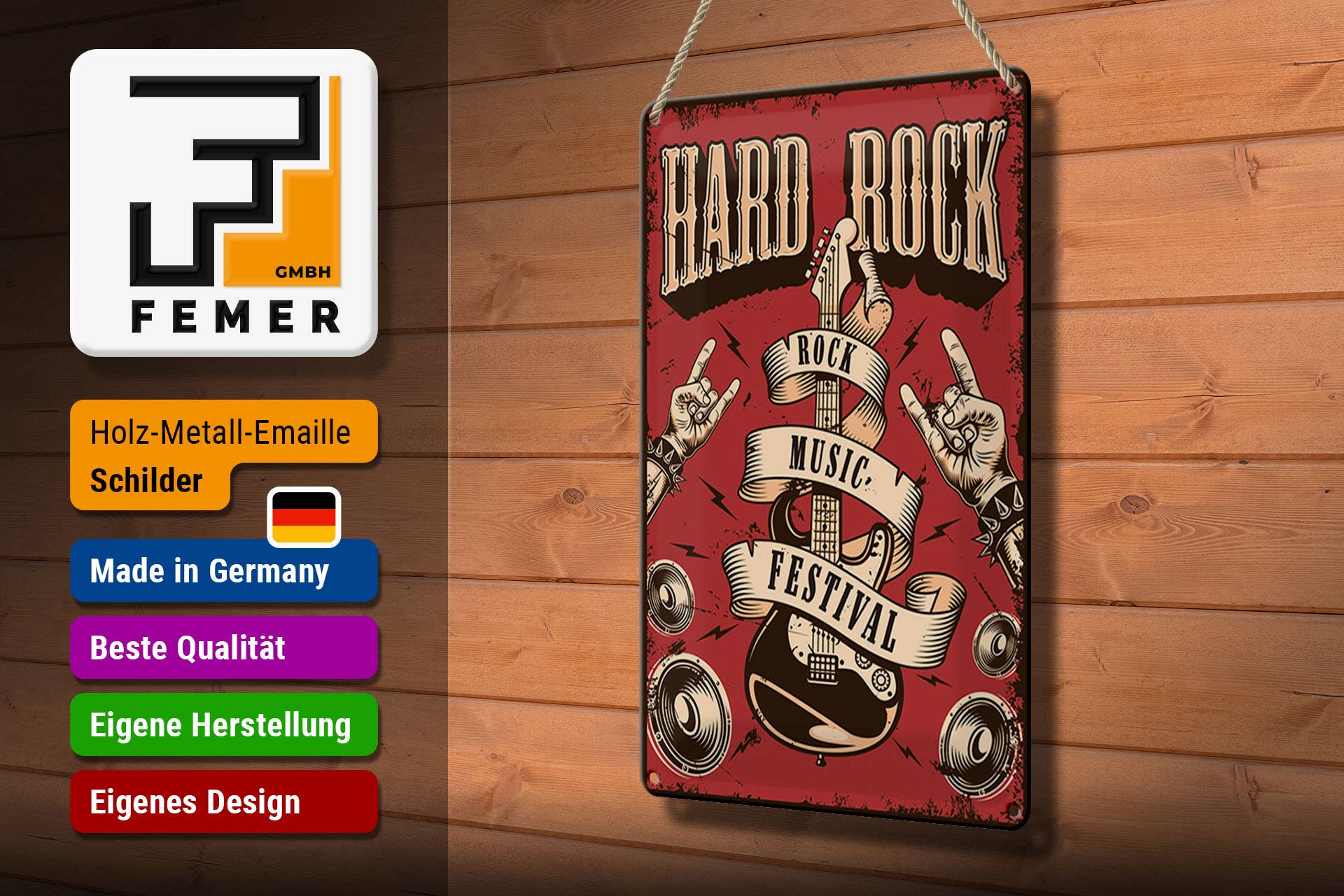 Femer - Vente Pancarte - Plaque en étain rétro 20 x 30 cm Festival de musique hard rock2