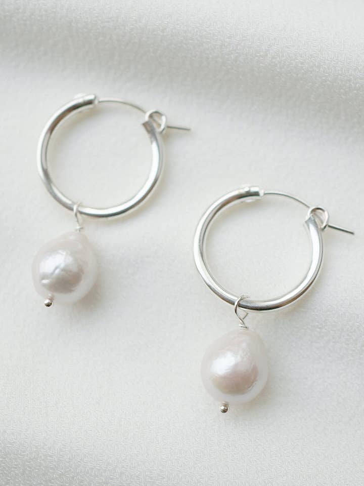Baroque Pearl Sterling Silver Hoop Earrings (Claudette) for wholesale by Hunter & Trove