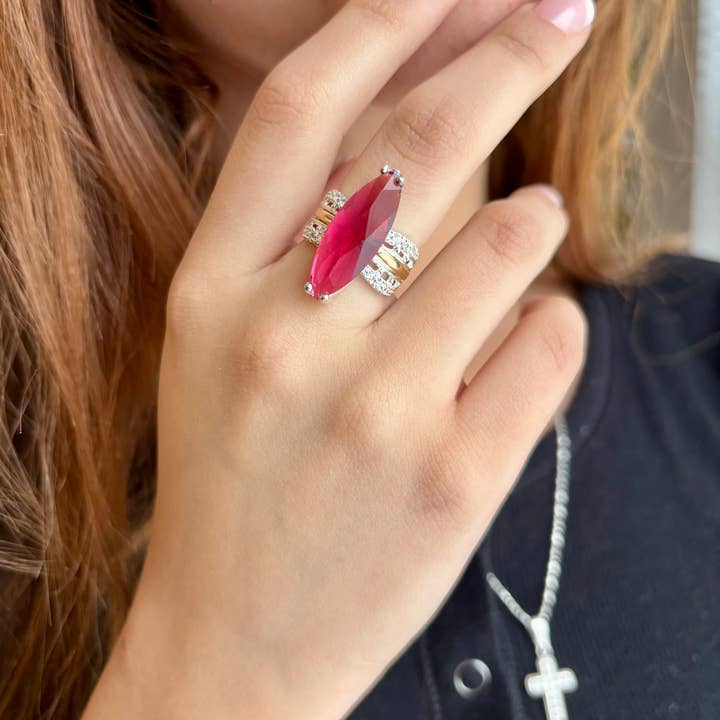 Anel Marquise Rosa – Prata de Lei 925 e Laminado a Ouro 10K por atacado de QURI