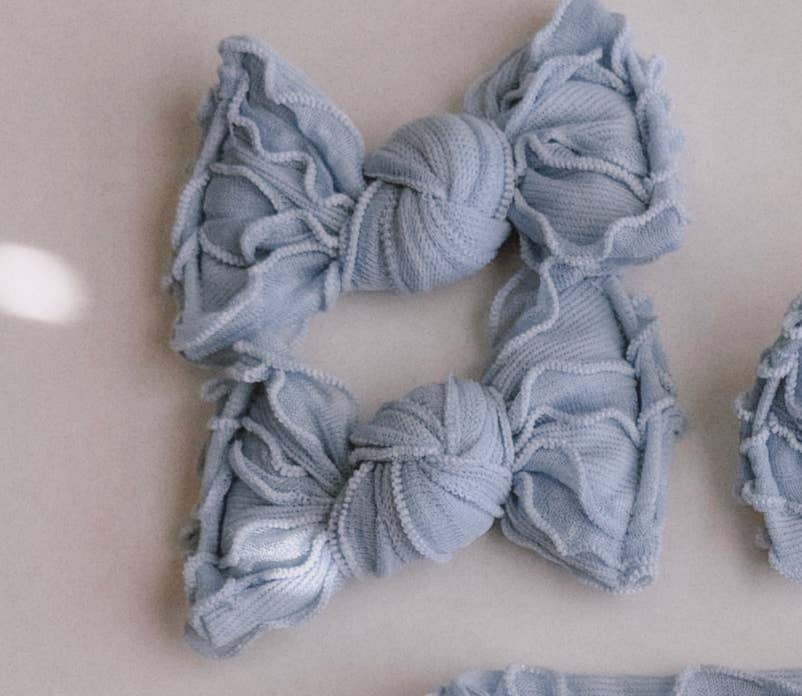 Bloom Headwraps - Wholesale Fashion Headband - Kids - Sky Blue Ruffle BloomCLIPS or Nylon Headband