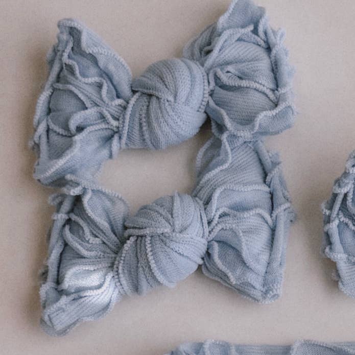 Bloom Headwraps - Wholesale Fashion Headband - Kids - Sky Blue Ruffle BloomCLIPS or Nylon Headband0