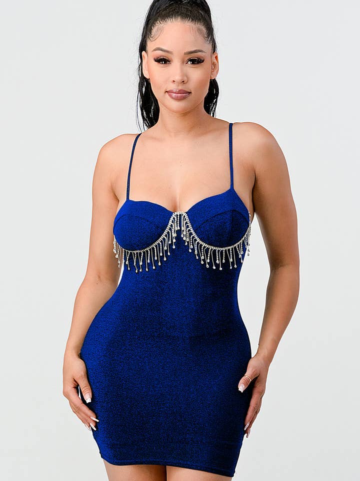 LUXE RHINESTONE DROP SWEETHEART MINI DRESS for wholesale by PRIVY