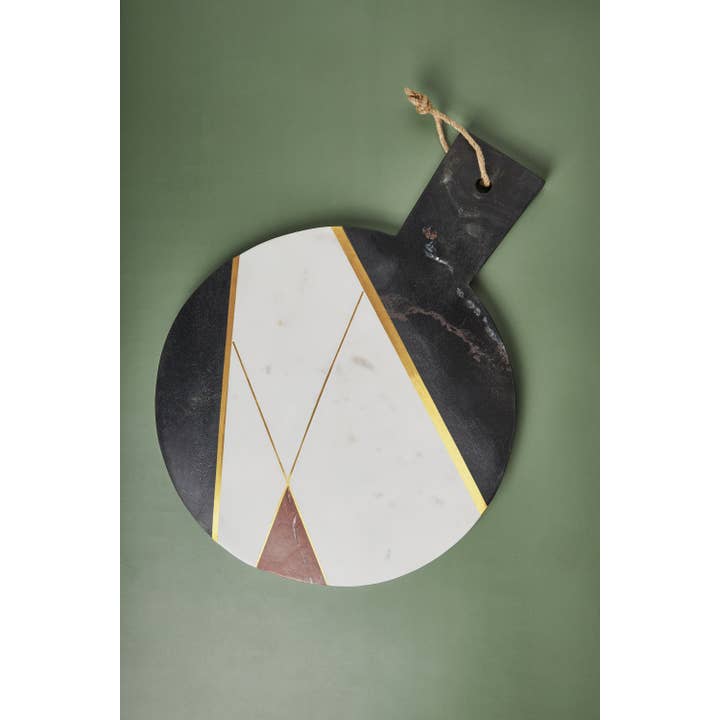 GAURI KOHLI - Wholesale Cheese Board - Sardinia Geometric Mixed Marble & Brass Inlay Cheese Board