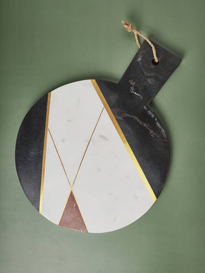 Sardinia Geometric Mixed Marble & Brass Inlay Cheese Board for wholesale by GAURI KOHLI