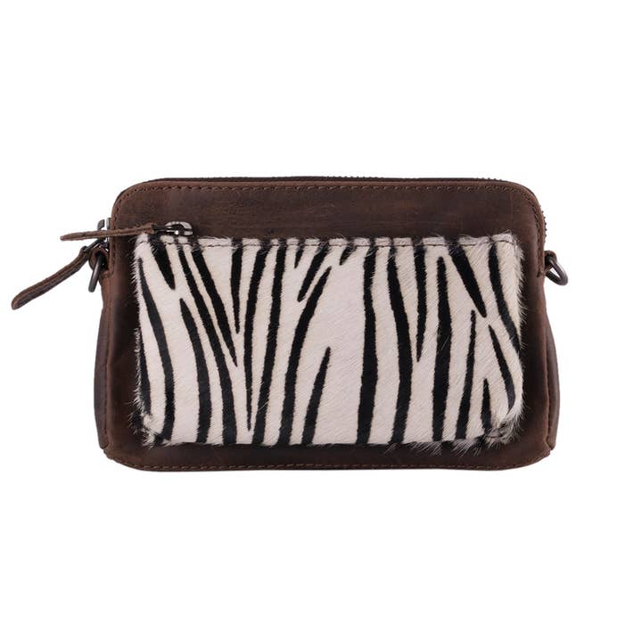 Arrigo – wholesale Axelväska - Dam – Crossbody Axelremsväska Mörkbrunt Läder - 8 djur tryck