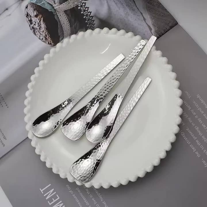 Sostraw & SmartThings - Wholesale Table Spoon (Cutlery) - Hammered Spoon - 2 shapes - 4 colors - Coffee, Tea, Desserts