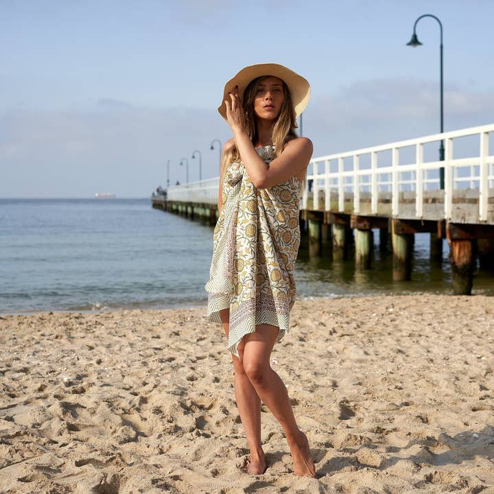Linen Connections - Wholesale Swim Cover Up - Women's - Cotton Green Sarong - Summer Vacay