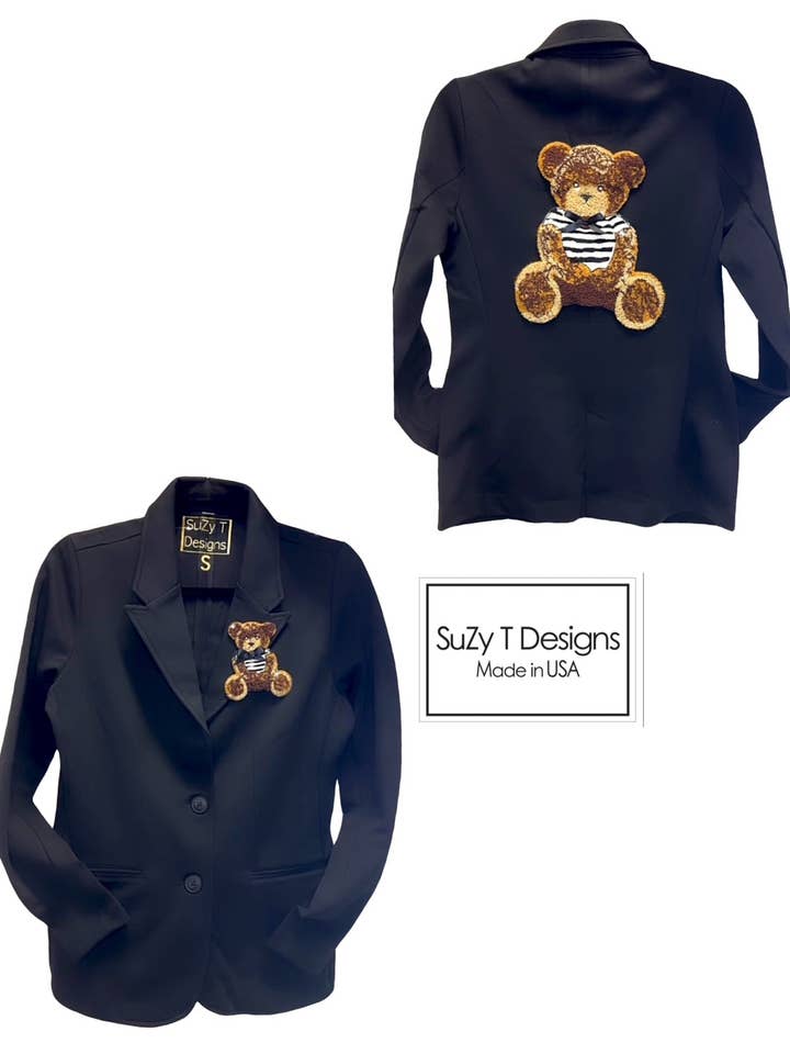 Ponte blazer med sød chenillebamse og butterfly for engroshandel hos Suzy T Designs