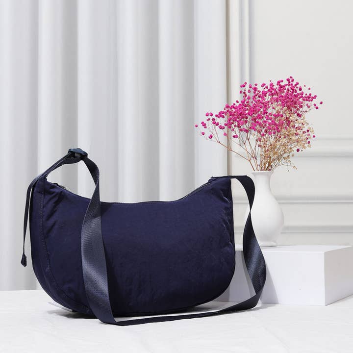 Fashion City - Wholesale Crossbody Bag - Women's - Nylon Half Moon Crossbody-Dark Colors1