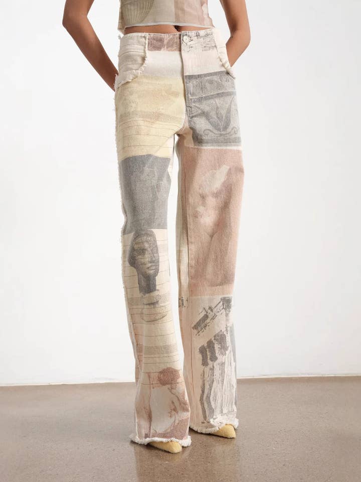 Ivory Elara Retro Loose Print Wide-Leg Straight Mop Denim for wholesale on Faire1