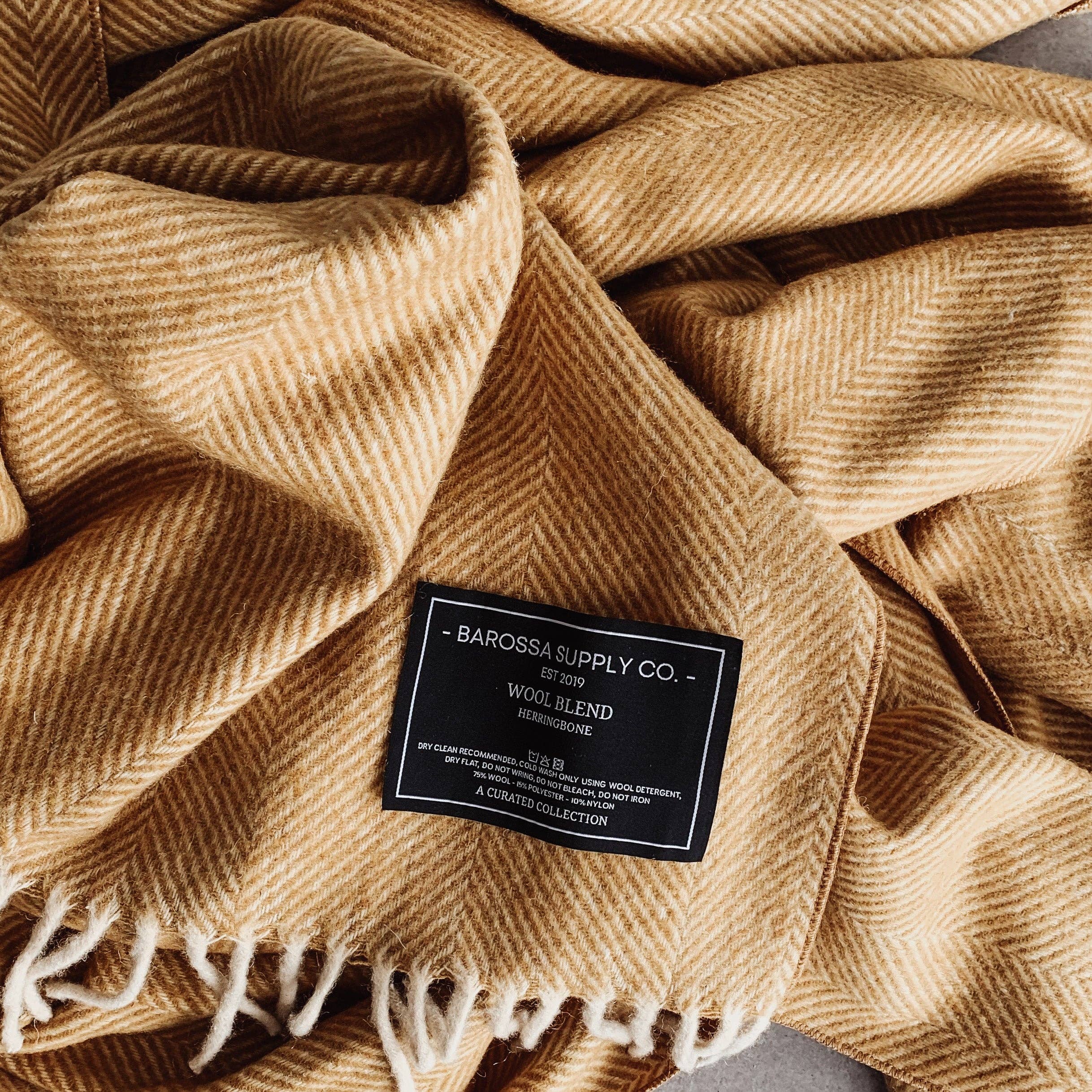 Barossa Supply Co. - Wholesale Throw blanket - Mustard - Herringbone Wool Blend Blanket7